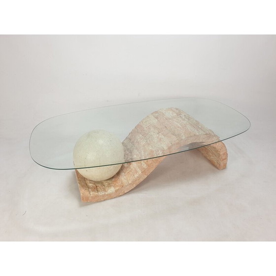 Image 1 of Table basse vintage en pierre de Mactan et verre par Magnussen Ponte, 1980