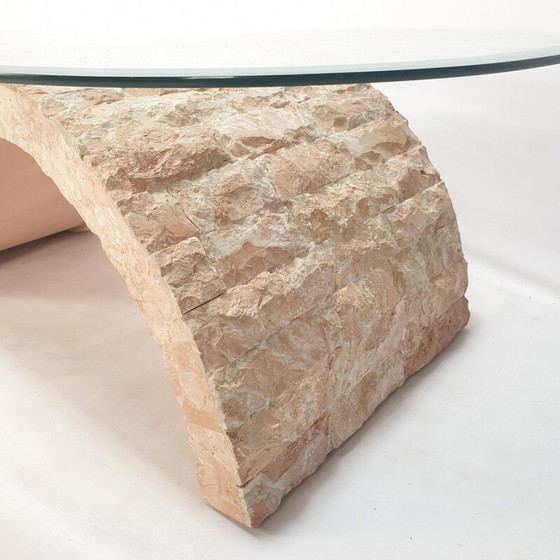 Image 1 of Table basse vintage en pierre de Mactan et verre par Magnussen Ponte, 1980