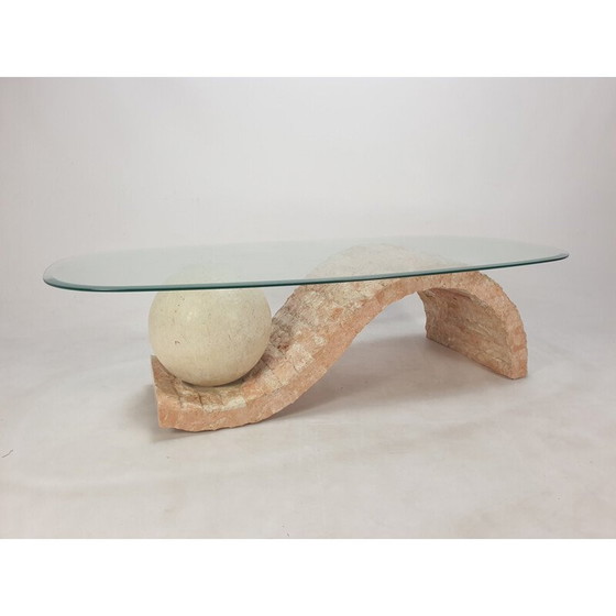 Image 1 of Table basse vintage en pierre de Mactan et verre par Magnussen Ponte, 1980