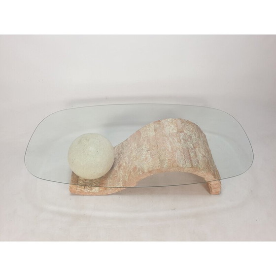 Image 1 of Table basse vintage en pierre de Mactan et verre par Magnussen Ponte, 1980