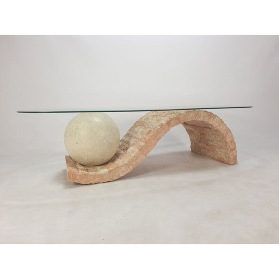 Image 1 of Table basse vintage en pierre de Mactan et verre par Magnussen Ponte, 1980