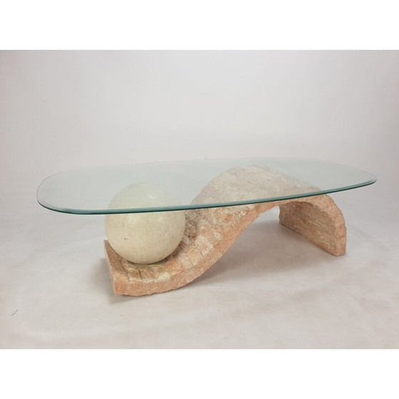 Image 1 of Table basse vintage en pierre de Mactan et verre par Magnussen Ponte, 1980