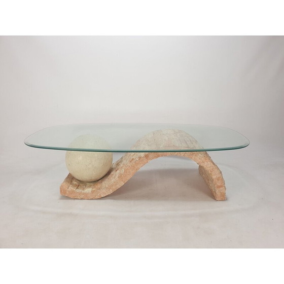 Image 1 of Table basse vintage en pierre de Mactan et verre par Magnussen Ponte, 1980