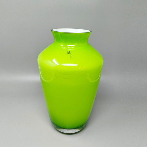 1970S Gorgeous Green Vase By Ind. Vetraria Valdarnese. Fabriqué en Italie