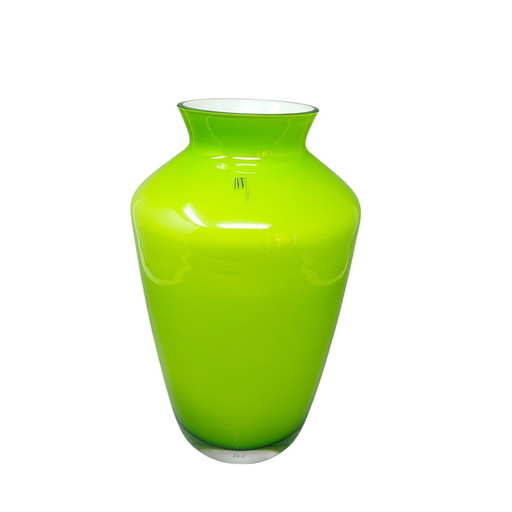 1970S Gorgeous Green Vase By Ind. Vetraria Valdarnese. Fabriqué en Italie