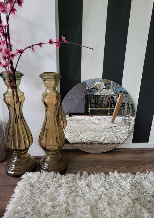 Vintage Ikea Mosaic Mirror Round Tranby in Silver From the 1990s.