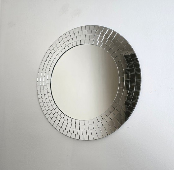 Image 1 of Vintage Ikea Mosaic Mirror Round Tranby in Silver From the 1990s.