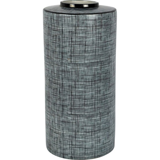 Vase tube vintage en porcelaine noire et grise de François Bernard, 1990