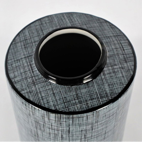 Image 1 of Vase tube vintage en porcelaine noire et grise de François Bernard, 1990