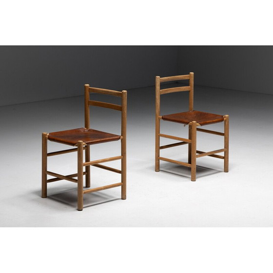 Image 1 of Chaises de salle à manger cognac du milieu du siècle, France années 1950