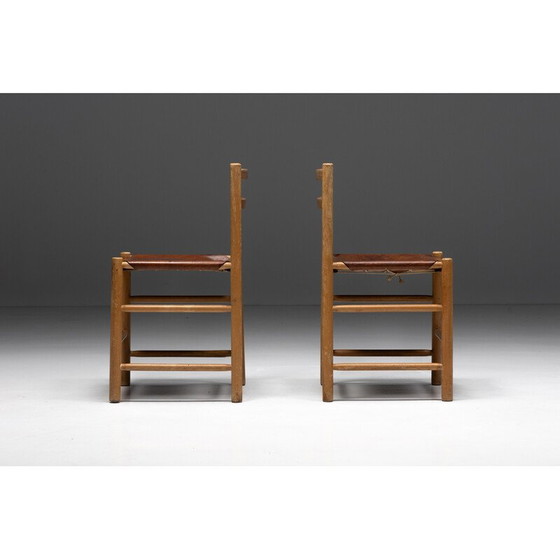 Image 1 of Chaises de salle à manger cognac du milieu du siècle, France années 1950