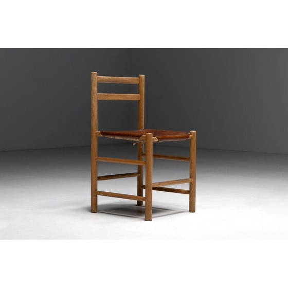 Image 1 of Chaises de salle à manger cognac du milieu du siècle, France années 1950