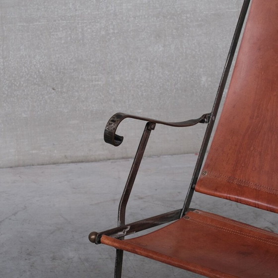 Image 1 of Paire de fauteuils pliants vintage en cuir et métal, France 1950