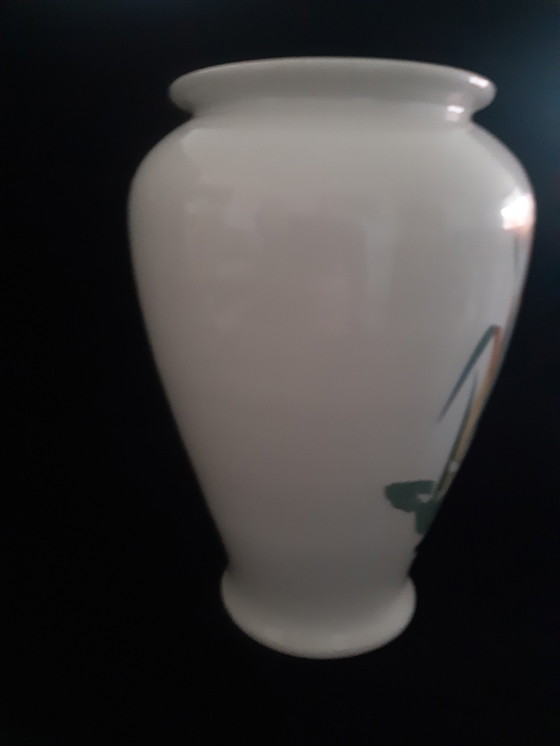 Image 1 of Vase italien Décor Exclusiv, martin-pêcheur en décoration florale, 20 cm, rare édition blanche.