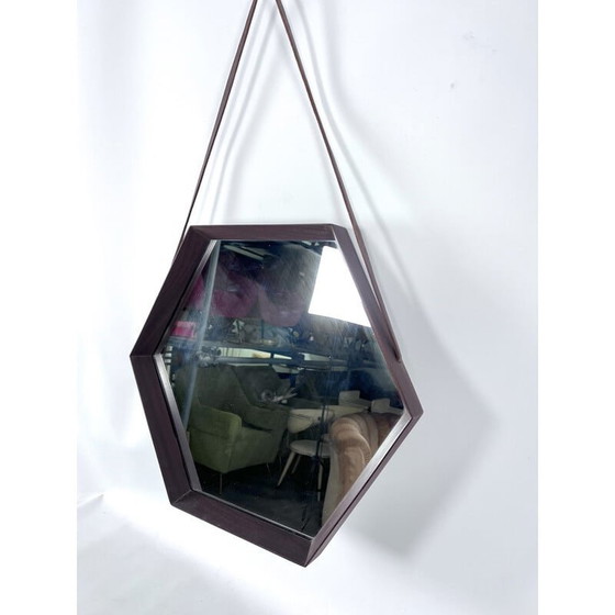 Image 1 of Miroir mural hexagonal en bois, Italie 1950s