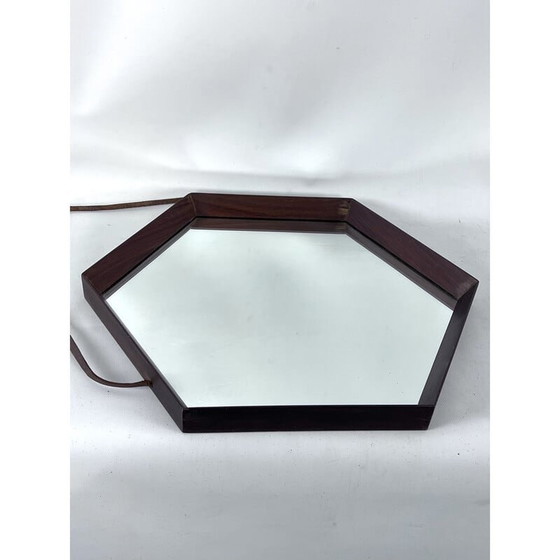 Image 1 of Miroir mural hexagonal en bois, Italie 1950s