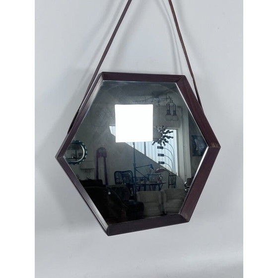 Image 1 of Miroir mural hexagonal en bois, Italie 1950s