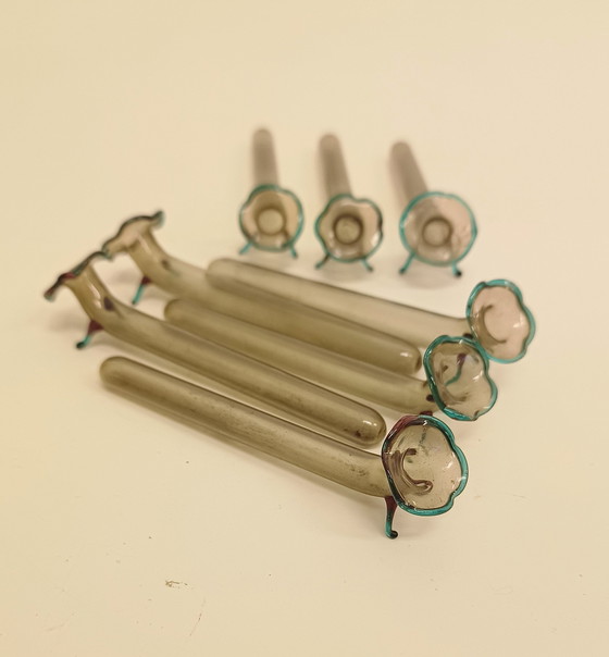 Image 1 of Lauscha Glass 8 Art Deco Mini Vases / Knife Rests .