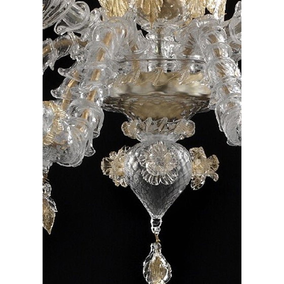 Image 1 of Lustre contemporain Ca' Rezzonico en verre de Murano transparent et doré avec fleurs et feuilles