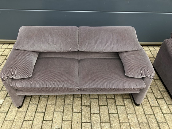 Image 1 of Cassina Maralunga 2X 2Seat Vico Magistretti, Original Light Grey Ribble Fabric