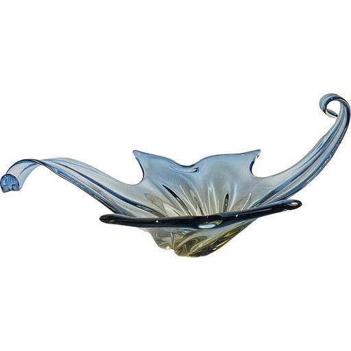 Coupe centrale vintage en verre de Murano bleu et ambre pour Cristallo Venezia Ccc, Italie