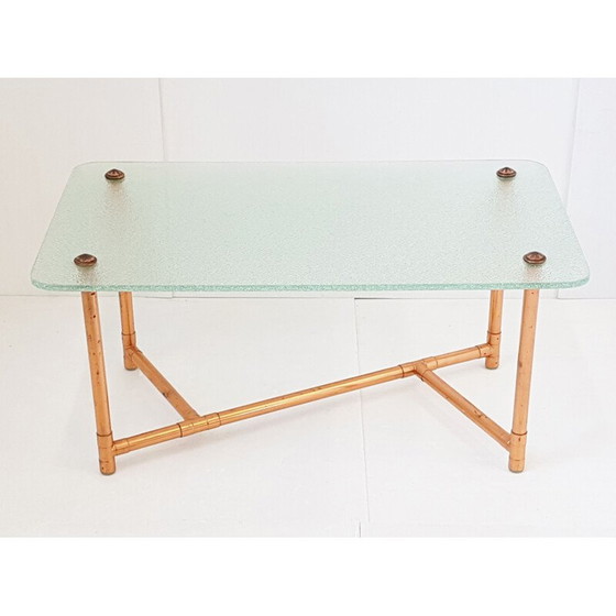 Image 1 of Table basse vintage en cuivre et verre, 1950