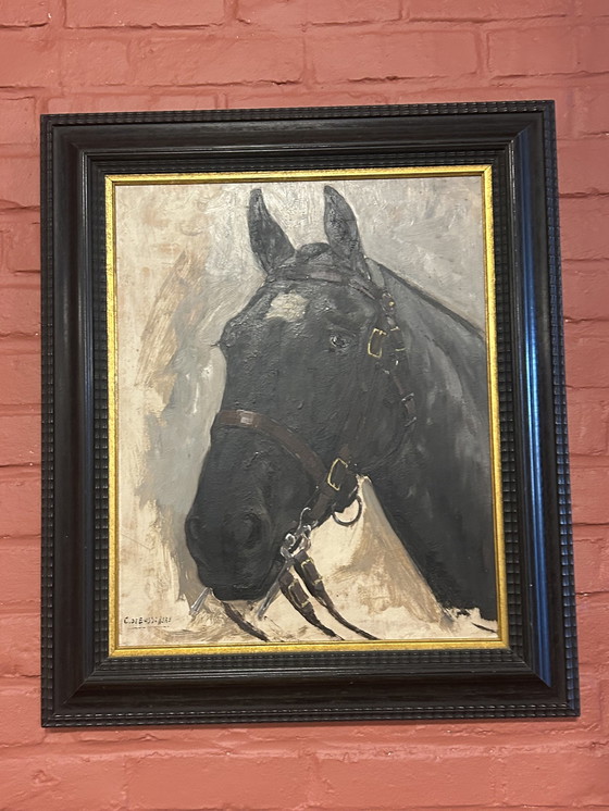 Image 1 of 2 tableaux Constant De Busschere (Pendant) "Portraits de chevaux"