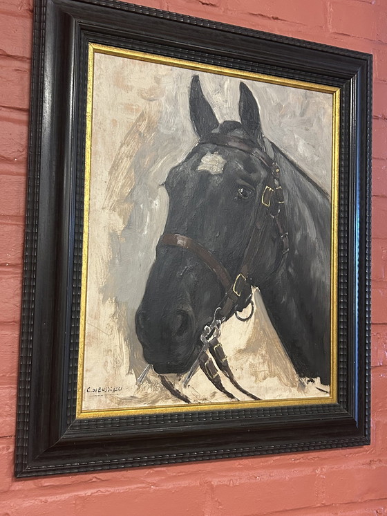 Image 1 of 2 tableaux Constant De Busschere (Pendant) "Portraits de chevaux"