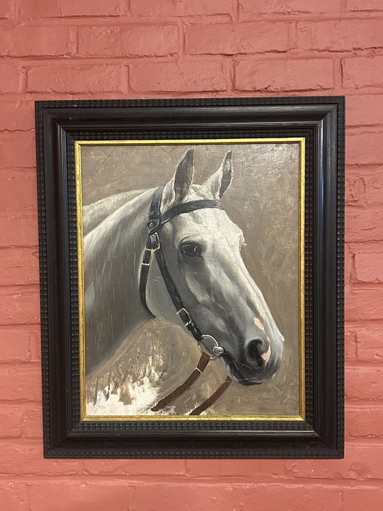 Image 1 of 2 tableaux Constant De Busschere (Pendant) "Portraits de chevaux"