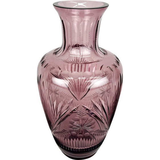 Image 1 of Vase vintage bohème en verre taillé à la main, 1970