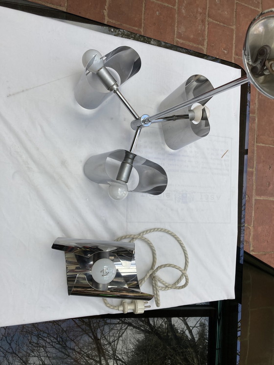 Image 1 of Suspension Plus Une Applique Métal, Chromée Années 70