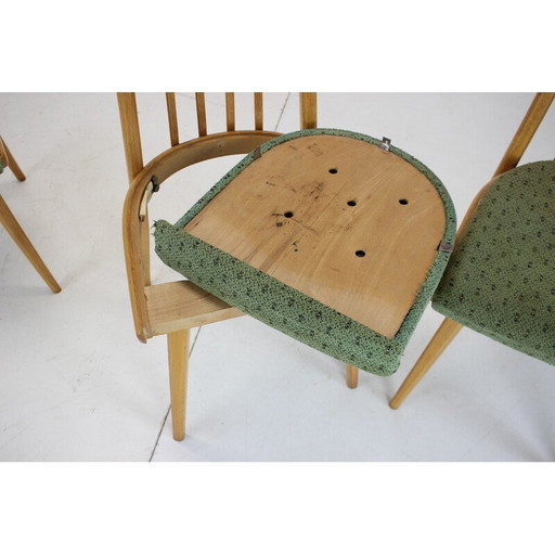 Ensemble de 4 chaises de salle à manger en bois et tissu pour Ton, Tchécoslovaquie, années 1970