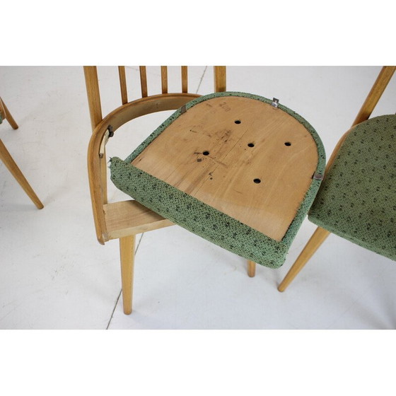 Image 1 of Ensemble de 4 chaises de salle à manger en bois et tissu pour Ton, Tchécoslovaquie, années 1970