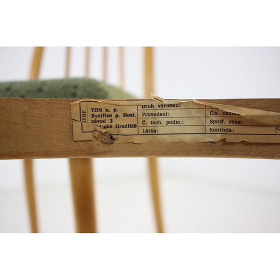 Image 1 of Ensemble de 4 chaises de salle à manger en bois et tissu pour Ton, Tchécoslovaquie, années 1970