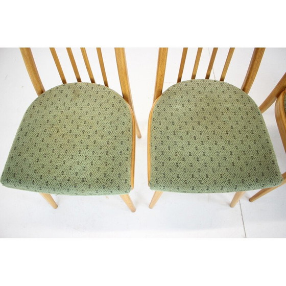 Image 1 of Ensemble de 4 chaises de salle à manger en bois et tissu pour Ton, Tchécoslovaquie, années 1970