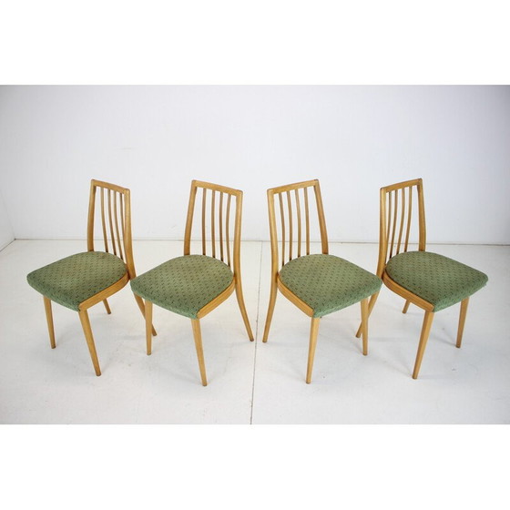 Image 1 of Ensemble de 4 chaises de salle à manger en bois et tissu pour Ton, Tchécoslovaquie, années 1970