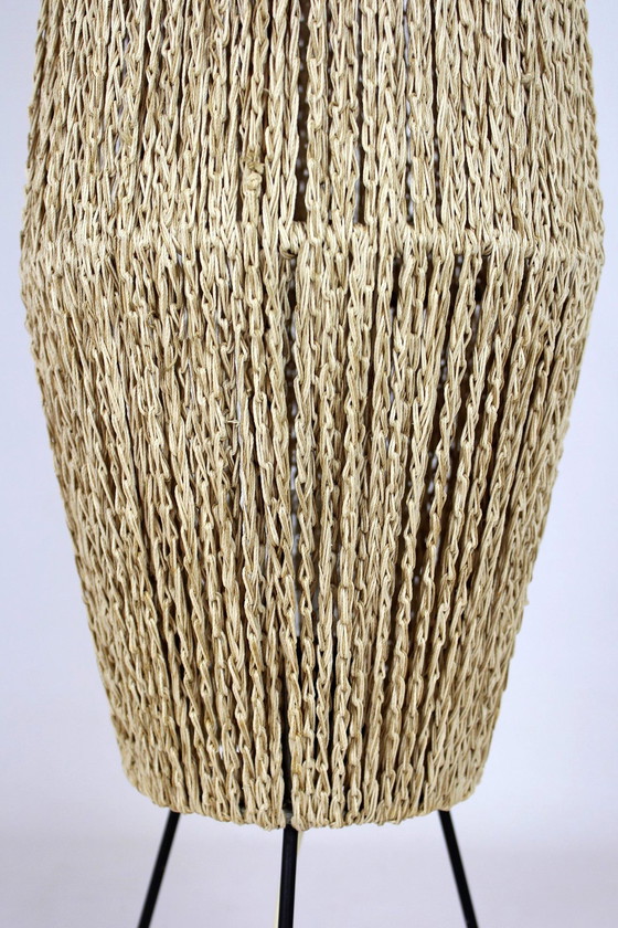 Image 1 of Lampadaire fusée de l'ère spatiale avec une corde tressée, ancienne Tchécoslovaquie, années 1960