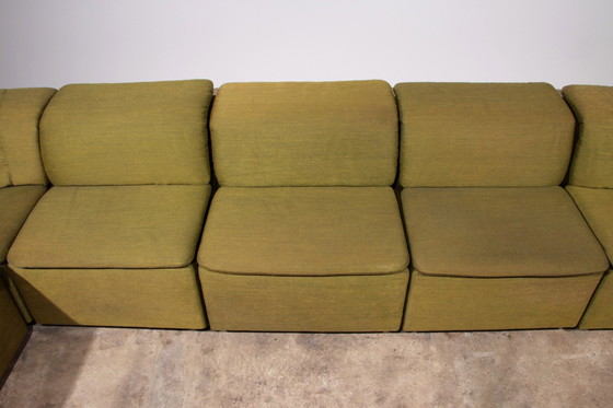 Image 1 of Banc modulaire Durlet 9 pièces en tissu De Ploeg vert luxueux, 1970