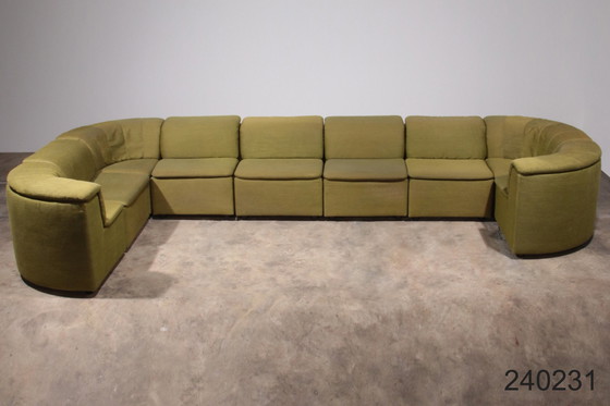 Image 1 of Banc modulaire Durlet 9 pièces en tissu De Ploeg vert luxueux, 1970