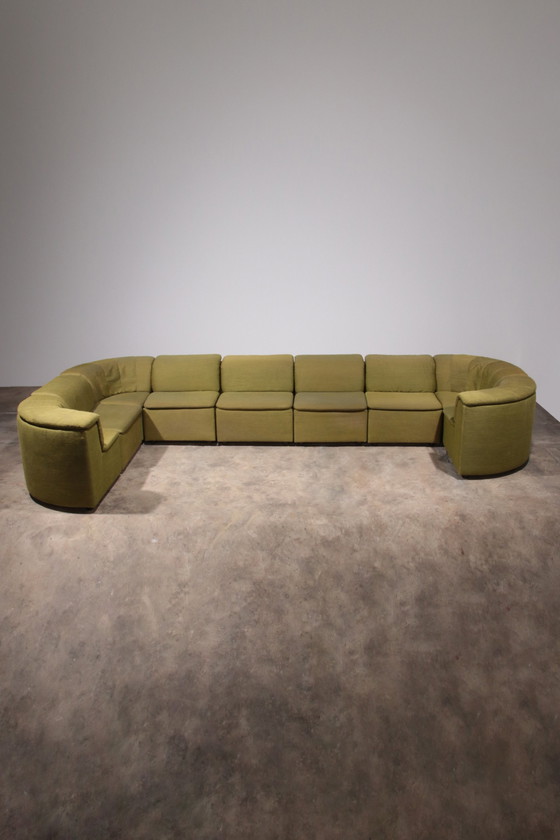 Image 1 of Banc modulaire Durlet 9 pièces en tissu De Ploeg vert luxueux, 1970