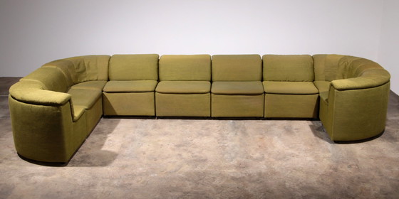 Image 1 of Banc modulaire Durlet 9 pièces en tissu De Ploeg vert luxueux, 1970