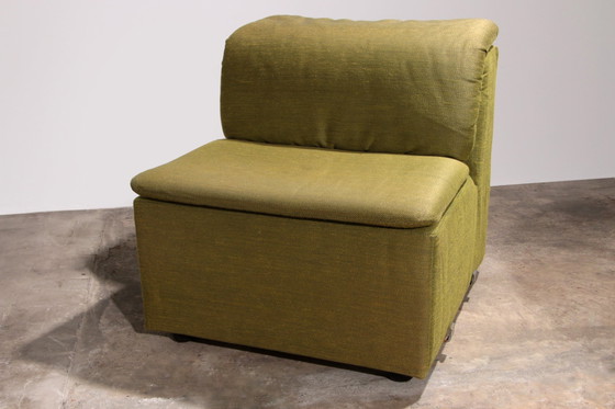 Image 1 of Banc modulaire Durlet 9 pièces en tissu De Ploeg vert luxueux, 1970