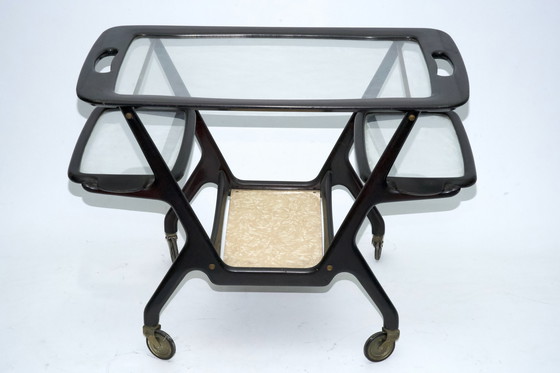Image 1 of Chariot de bar en bois du milieu du siècle par Cesare Lacca, Italie, années 1950