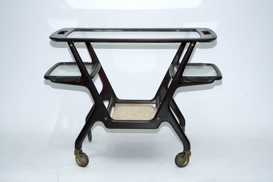 Image 1 of Chariot de bar en bois du milieu du siècle par Cesare Lacca, Italie, années 1950