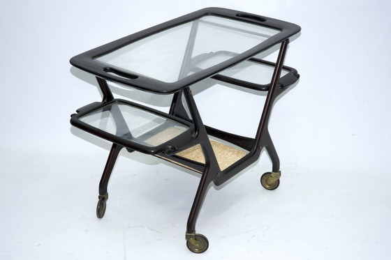 Image 1 of Chariot de bar en bois du milieu du siècle par Cesare Lacca, Italie, années 1950