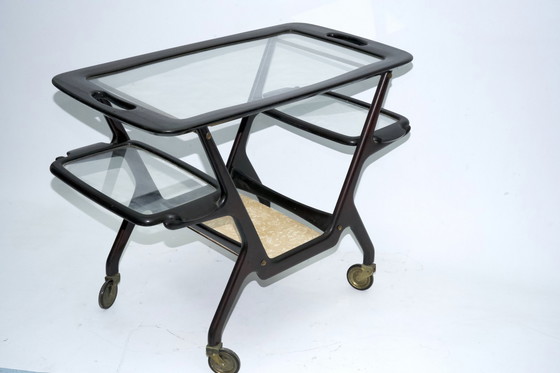 Image 1 of Chariot de bar en bois du milieu du siècle par Cesare Lacca, Italie, années 1950