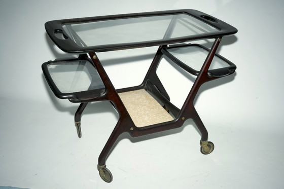 Image 1 of Chariot de bar en bois du milieu du siècle par Cesare Lacca, Italie, années 1950