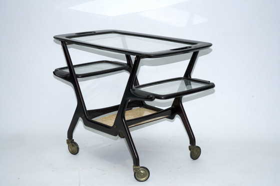 Image 1 of Chariot de bar en bois du milieu du siècle par Cesare Lacca, Italie, années 1950