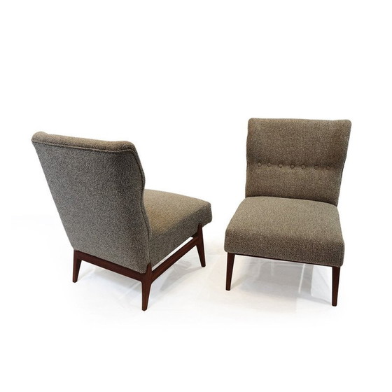 Image 1 of Paire de fauteuils vintage en bois avec tapisserie d'ameublement