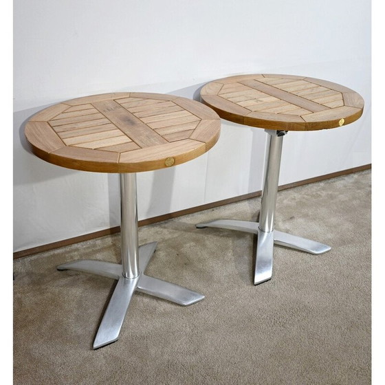 Image 1 of Paire de tables de bistro vintage en frêne et en fonte d'aluminium par Roland Vlaemynck